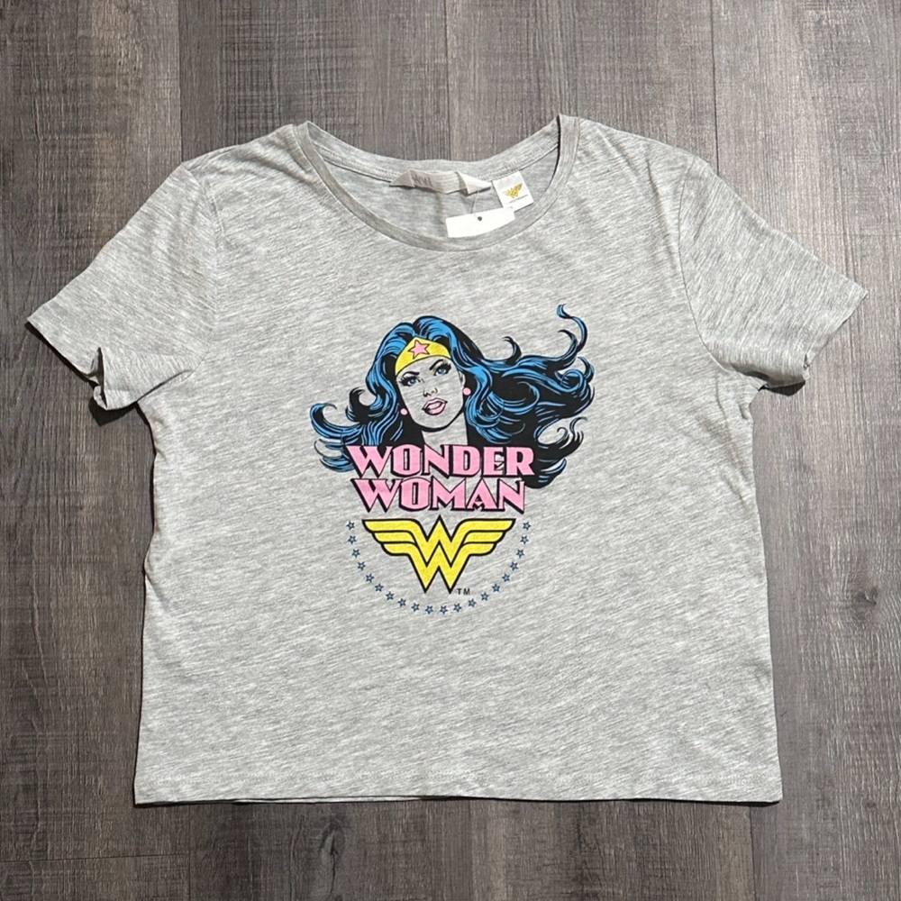 💞 New Girls Size 10-12 Heather Gray Vintage Style Wonder Woman Graphic Tee Shirt